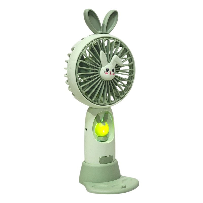 VENTILADOR DE MANO O MESA RECARGABLE CON LUZ LED Y SOPORTE PARA CELULAR CARTOON FAN 3 COLORES