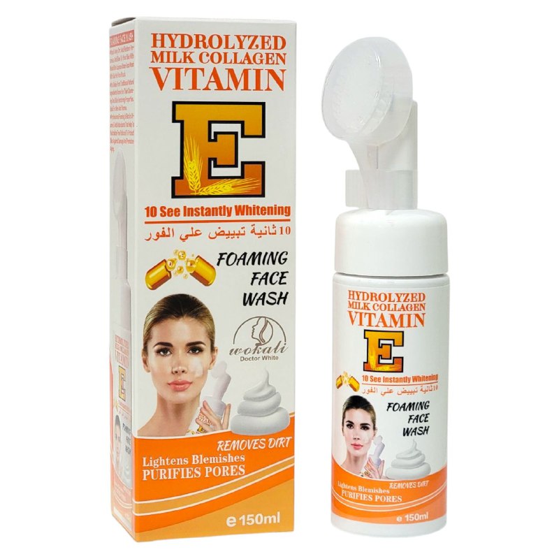 LIMPIADOR FACIAL EN ESPUMA CON VITAMINA E, ALOE Y LECHE, ESPUMOSO HIDRATANTE Y SUAVIZANTE SIN CAUSAR SEQUEDAD DE PIEL DA BRILLO SUAVE Y FRESCO FRUIT OF THE WOKALI HYDROLYZED MILK COLLAGEN VITAMIN E 150ML