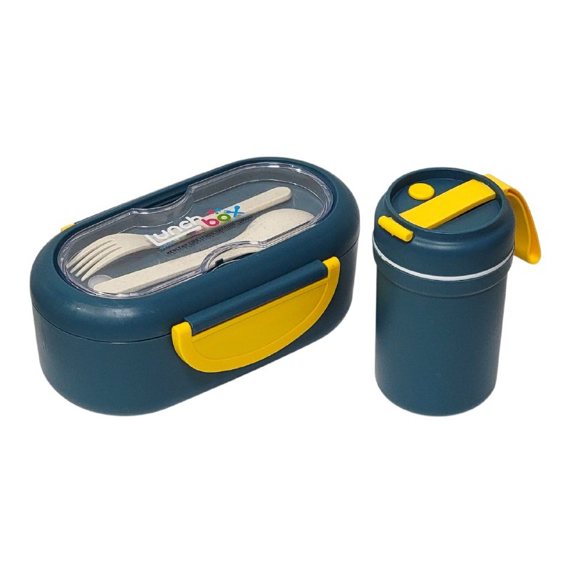 LONCHERA DE 2 COMPARTIMIENTOS, CON VASO, SELLADO A PRUEBA DE FUGAS, FACIL DE LIMPIAR, 2 CUCHARAS 1 TENEDOR LUNCH BOX