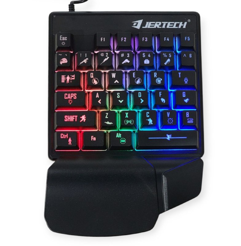 TECLADO DE UNA MANO, EFECTO DESLUMBRANTE FRESCO, TECLA TALLADA, SOPORTE ERGONOMICO PARA MANOS, TECLAS ALTAS Y BAJAS JERTECH DOMINATE GK10