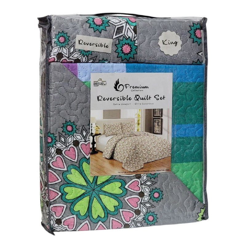 JUEGO DE SABANAS CAMERA TIPO EDREDON REVERSIBLE DE 3 PIEZAS KING BENELI HOME 17 ESTILOS