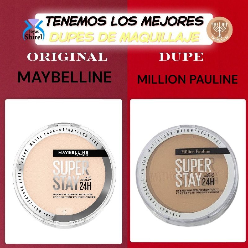BASE DE MAQUILLAJE HIBRIDA EN POLVO MATE SUAVE 14G DUPE DE MAYBELLINE, POLVO DE BASE QUE DURA 24H Y RESISTE AL AGUA MILLION PAULINE