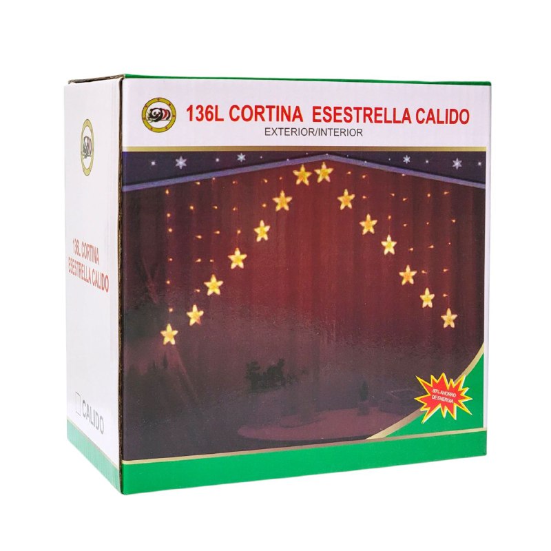 LUCES DECORATIVAS NAVIDEÑAS CORTINA DE LUZ LED DE 14 COLGANTES EN FORMA DE ESTRELLA, IDEAL PARA DECORAR INTERIORES Y EXTERIORES, OFRECE CAMBIOS DE LUZ AMARILLA CREANDO UN AMBIENTE ACOGEDOR Y ELEGANTE