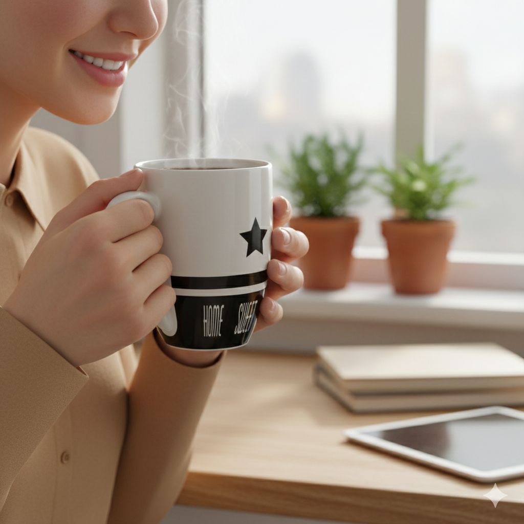 TAZAS MINIMALISTAS EN BLANCO Y NEGRO ELEGANTES RESISTENTES 9CM