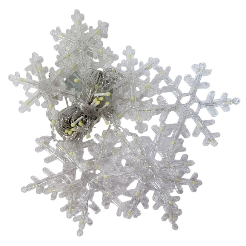 LUCES DECORATIVAS NAVIDEÑAS CORTINA DE LUZ LED BLANCA CON DISEÑO DE COPO DE NIEVE 18.5X11X18.5CM
