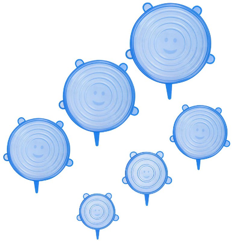 TAPADERAS DE SILICONA EN SET DE 6 PIEZAS REUTILIZABLES, SE ADAPTAN A CUALQUIER RECIPIENTE Y LO SELLAN PERFECTAMENTE 4 COLORES