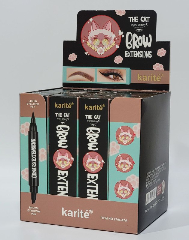 DELIENADOR DE OJOS 2 EN 1, LAPIZ DE CEJAS 1ML, DELINEADOR DE OJOS LIQUIDOS 2ML KARITE THE CAT
