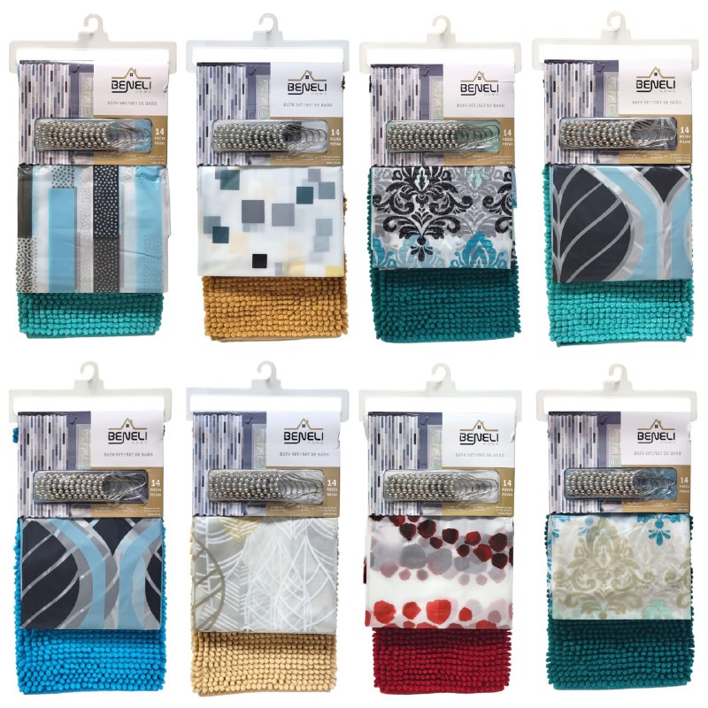 CORTINA DE DUCHA EN SET DE 2 PIEZAS TAPETE 40X60CM, CORTINA Y GANCHOS 180X180CM BENELI HOME