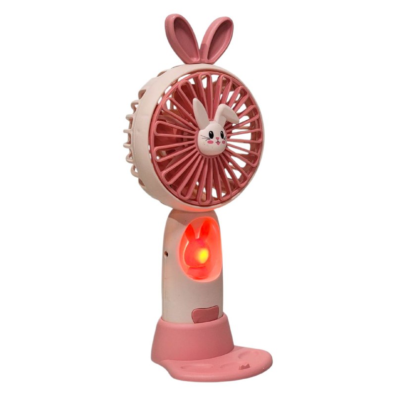 VENTILADOR DE MANO O MESA RECARGABLE CON LUZ LED Y SOPORTE PARA CELULAR CARTOON FAN 3 COLORES
