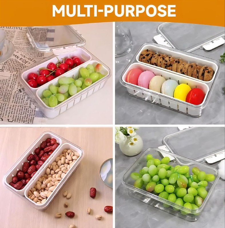 ORGANIZADOR RECIPIENTE ALMACENADOR DE ALIMENTOS, CAJA REFRIGERADORA DOBLE CAPA, DRENA Y ALMACENA ALIMENTOS FRESCOS 9X6CM