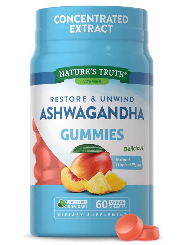 VITAMINAS EN GOMITAS SABOR TROPICAL NATURAL SIN GLUTEN RESTAURAR Y RELAJARSE ASHWAGANDHA NATURE S TRUTH 60UND
