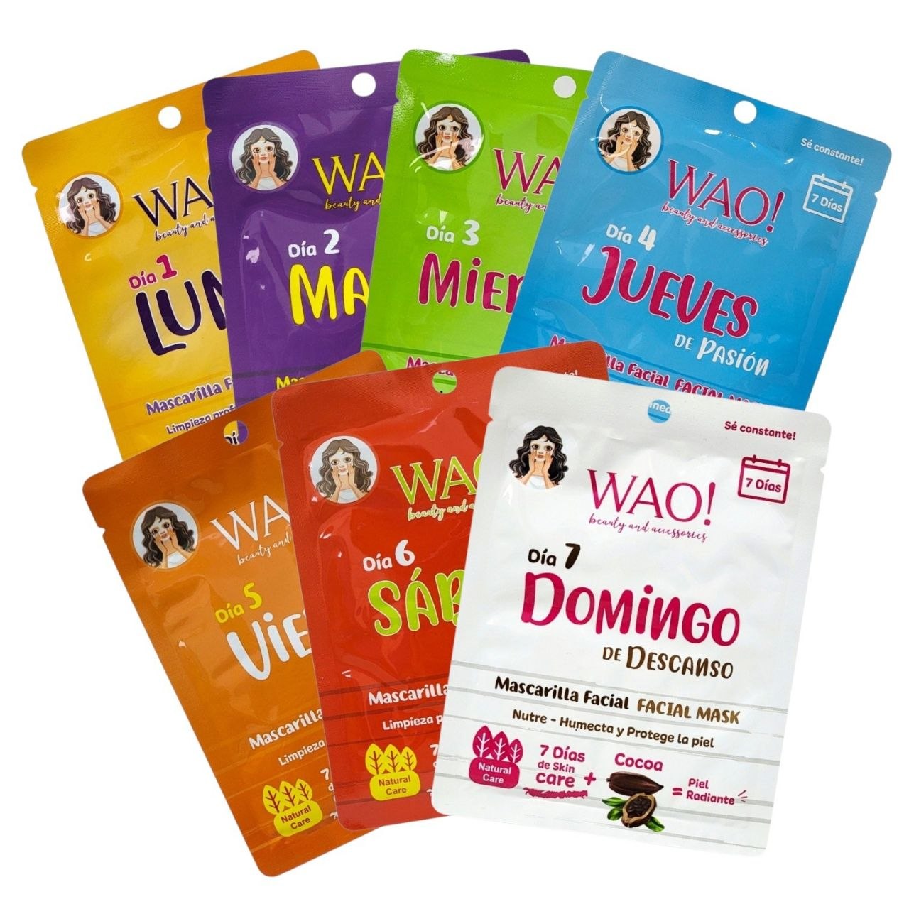MASCARILLAS FACIALES RUTINA SEMANAL HIDRATAR Y RENOVAR LA PIEL WAO! BEAUTY AND ACCESSORIES 7X25G