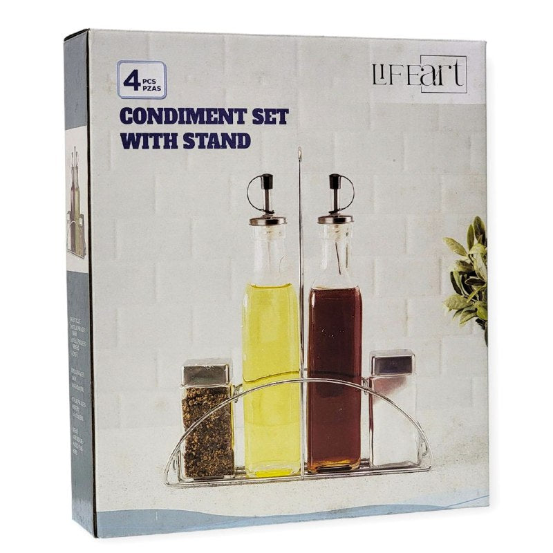 ORGANIZADOR DE ESPECIAS Y ACEITE/VINAGRE DE VIDRIO CON SOPORTE 5PCS LIFEART