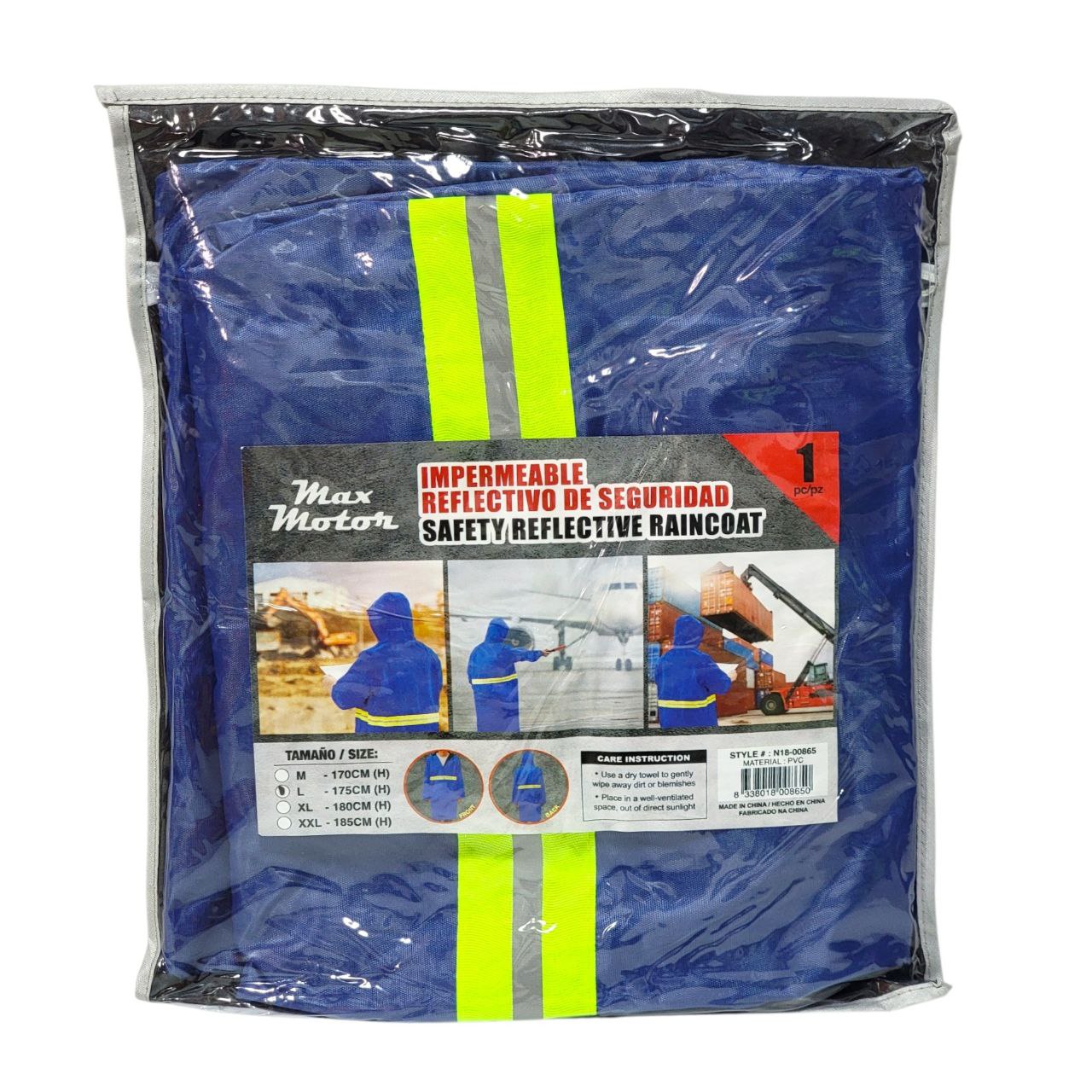CAPA DE SEGURIDAD IMPERMEABLE Y REFLECTIVA  MAX MOTOR 4 TALLAS DISPONIBLES