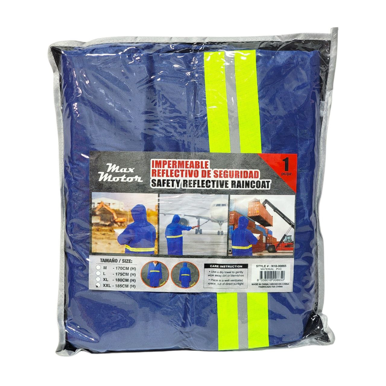 CAPA DE SEGURIDAD IMPERMEABLE Y REFLECTIVA  MAX MOTOR 4 TALLAS DISPONIBLES