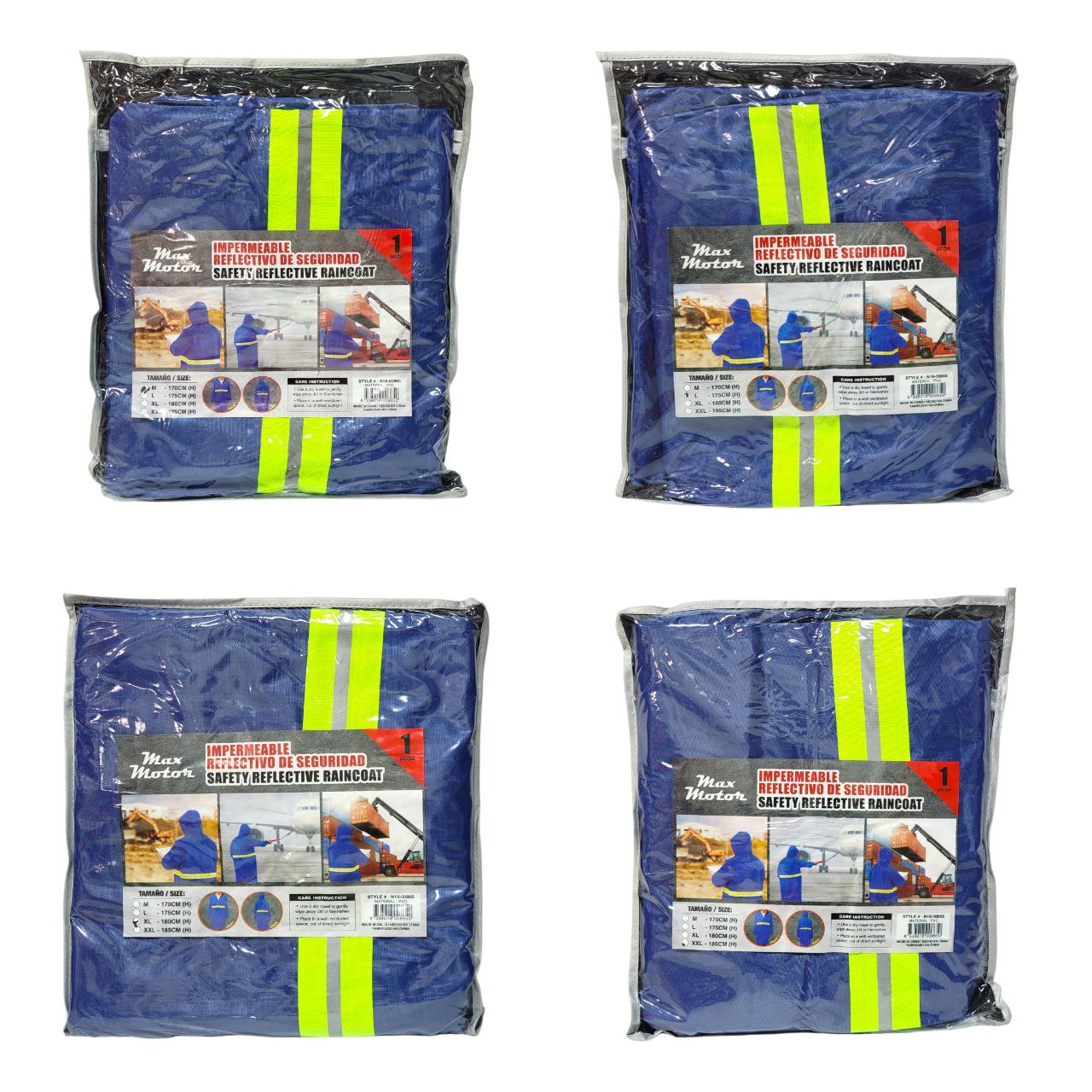 CAPA DE SEGURIDAD IMPERMEABLE Y REFLECTIVA  MAX MOTOR 4 TALLAS DISPONIBLES