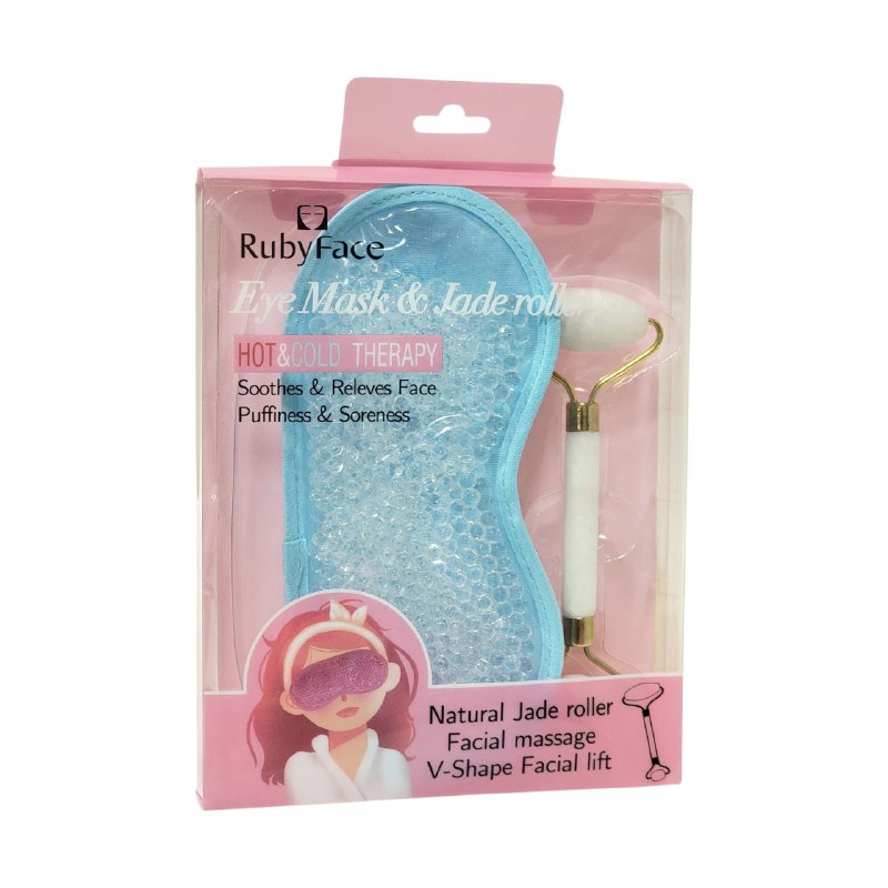KIT FACIAL, MASCARILLA PARA OJOS Y RODILLO DE JADE, TERAPIA FRIO Y CALOR, CALMA Y ALIVIA LA HINCHAZON FACIAL 3 COLORES RUBY FACE