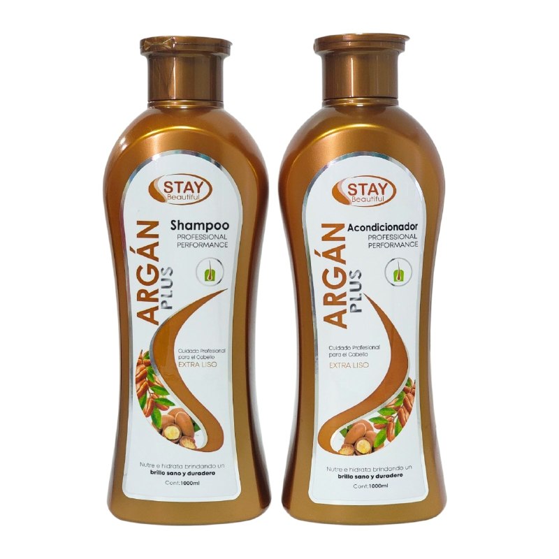 SET DE SHAMPOO Y ACONDICIONADOR DE ACEITE DE ARGAN HIDRATANTE Y DA BRILLO STAY BEAUTIFUL 1000MLX2