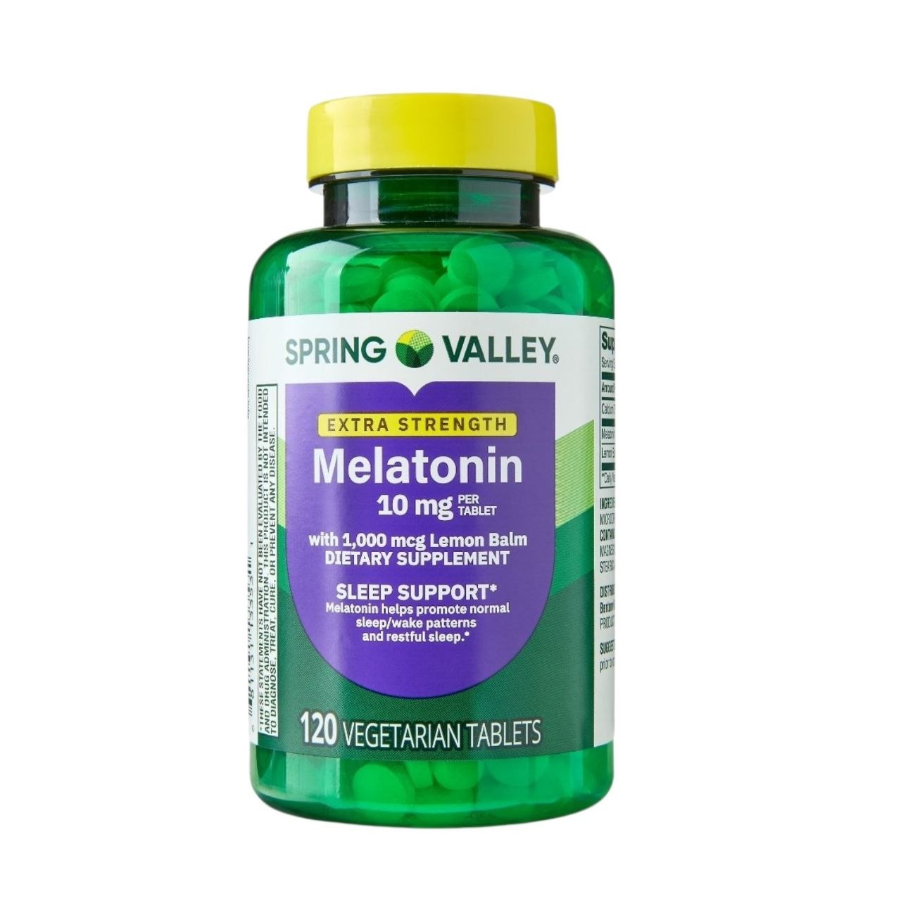 VITAMINAS EN TABLETAS VEGETARIANAS DE MELATONINA CON BÁLSAMO DE LIMÓN PARA EL SOPORTE DEL SUEÑO SPRING VALLEY MELATONIN 10 MG WITH LEMON BALM 120 TABLETAS