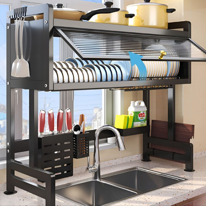 ESTANTE ORGANIZADOR Y ESCURRIDOR DE COCINA SOBRE EL FREGADERO DE ACERO INOXIDABLE BENELI HOME 28X81X86CM
