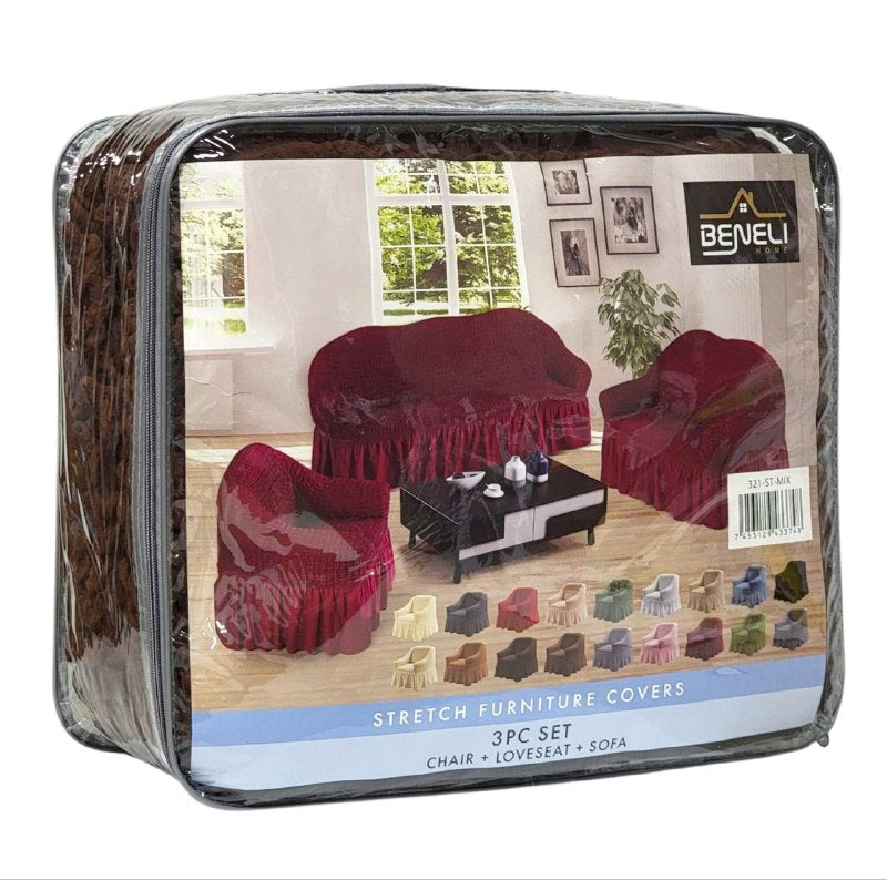 SET DE FORROS ELASTICOS DE MUEBLES, JUEGO DE 3 PIEZAS PARA MUEBLES VARIOS COLORES BENELI HOME