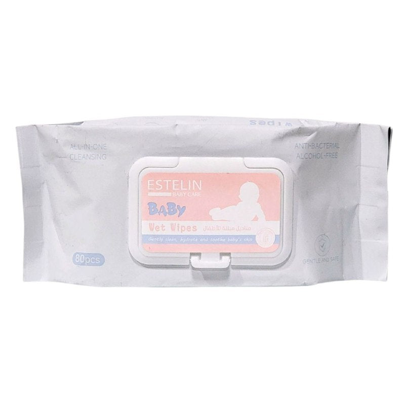 TOALLITAS HUMEDAS  PARA BEBE, LIMPIA HIDRATA Y SUAVIZA LA PIEL DEL BEBE SIN DEJAR RESIDUOS, SEGURAS PARA PIELES SENSIBLES ESTELIN BABY CARE 80UND
