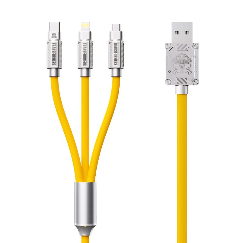 CABLE USB DE CARGA RAPIDA CON MULTIPLES ENTRADAS 3 EN 1 DE ALEAZION DE ZINC TRANSFROMERS BUMBLEBEE 1.2M