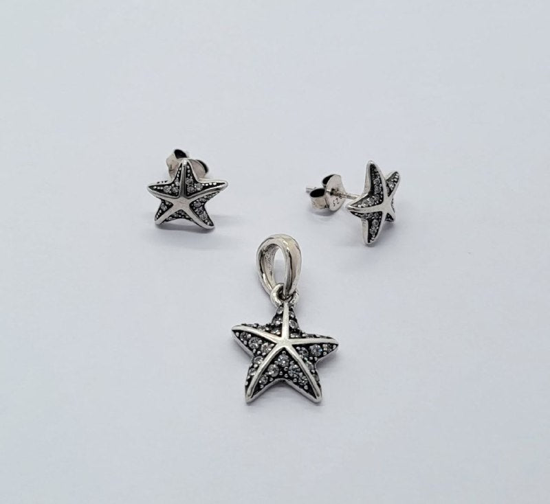 PSET2743 SET ESTRELLA DE MAR CON ZIRCONIA BLANCO PLATA 9.25