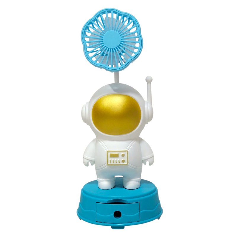 VENTILADOR DE MESA RECARGABLE DE ASTRONAUTA CON SACAPUNTAS TABLE FAN 3 COLORES