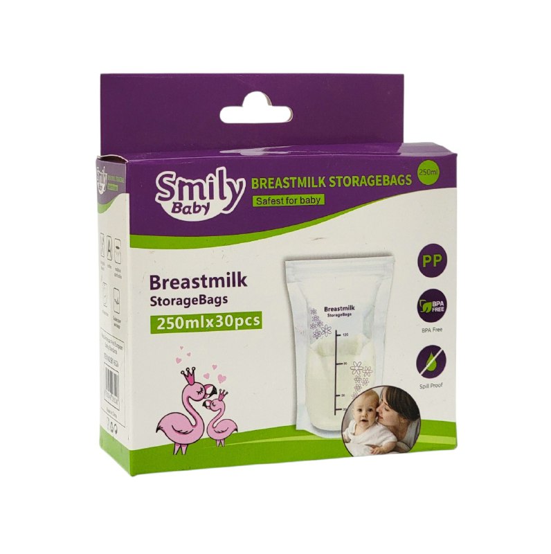 BOLSAS PARA ALMACENAR LECHE MATERNA PARA BEBES 30PCS SMILY BABY 250MLX30PCS