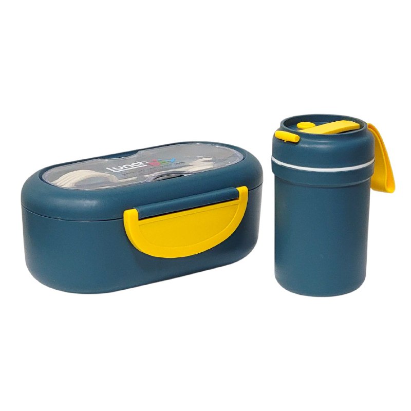 LONCHERA DE 2 COMPARTIMIENTOS, CON VASO, SELLADO A PRUEBA DE FUGAS, FACIL DE LIMPIAR, 2 CUCHARAS 1 TENEDOR LUNCH BOX