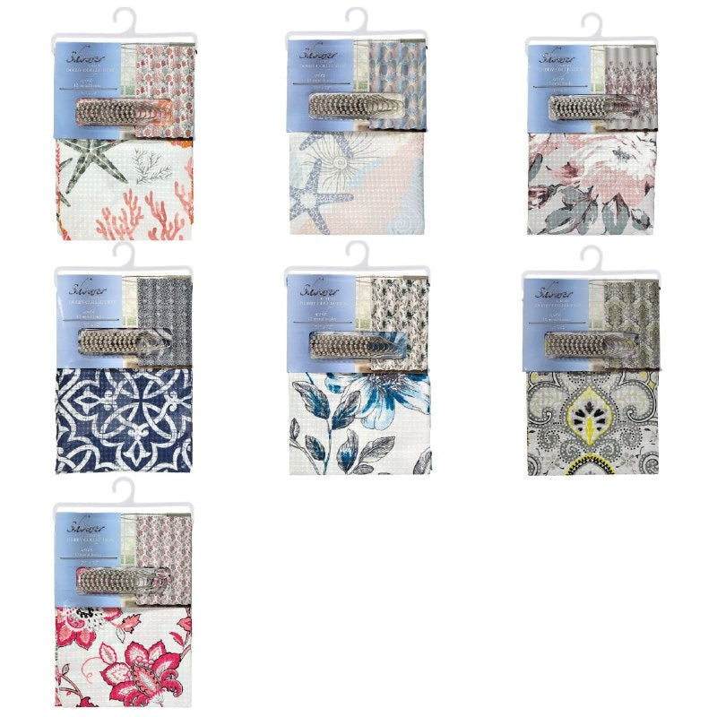 CORTINA PARA BAÑO DE TELA SUAVE DE ALTA RESISTENCIA DE 12 GANCHOS DOBBY COLLECTION 183X183CM