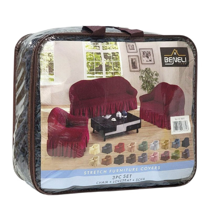 SET DE FORROS ELASTICOS DE MUEBLES, JUEGO DE 3 PIEZAS PARA MUEBLES VARIOS COLORES BENELI HOME