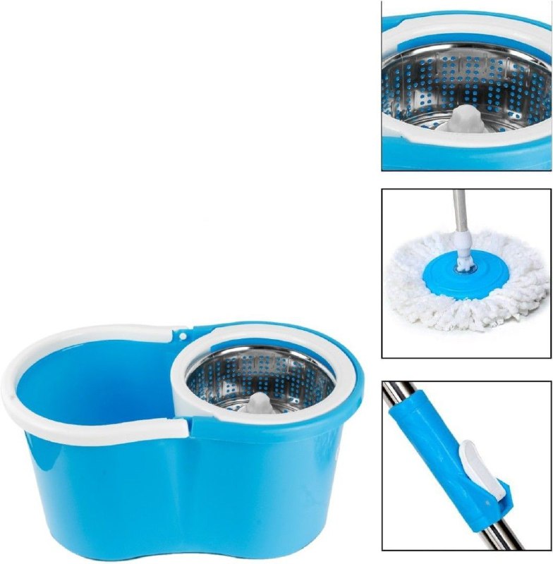 TRAPEADOR GIRATORIO CON CUBETA CON EXPRIMIDOR 360 DE ACERO INOXIDABLE