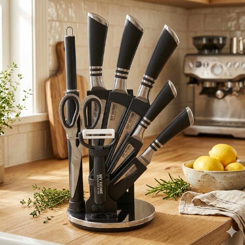 JUEGO DE CUCHILLOS DE COCINA, SET DE CUCHILLOS PROFESIONALES DE ACERO INOXIDABLE DE 9 PIEZAS MY HOME