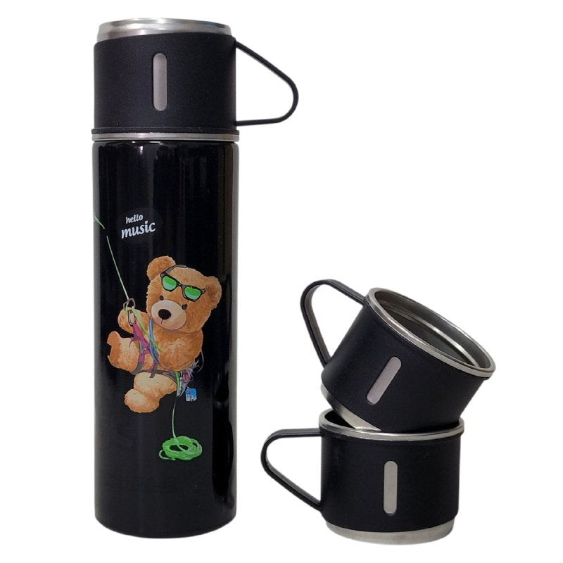SET DE TERMO CON TAZAS DE ACERO INOXIDABLE 3 PIEZAS VACUUM FLASK 500ML 5 ESTILOS