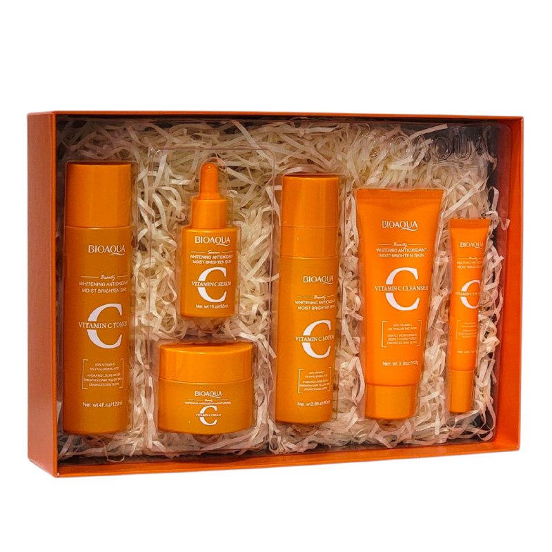SET DE CUIDADO FACIAL DE VITAMINA C DE 6 PIEZAS, EFECTO BLANQUEADOR, ANTIOXIDANTE Y HIDRATANTE BIOAQUA VITAMIN C