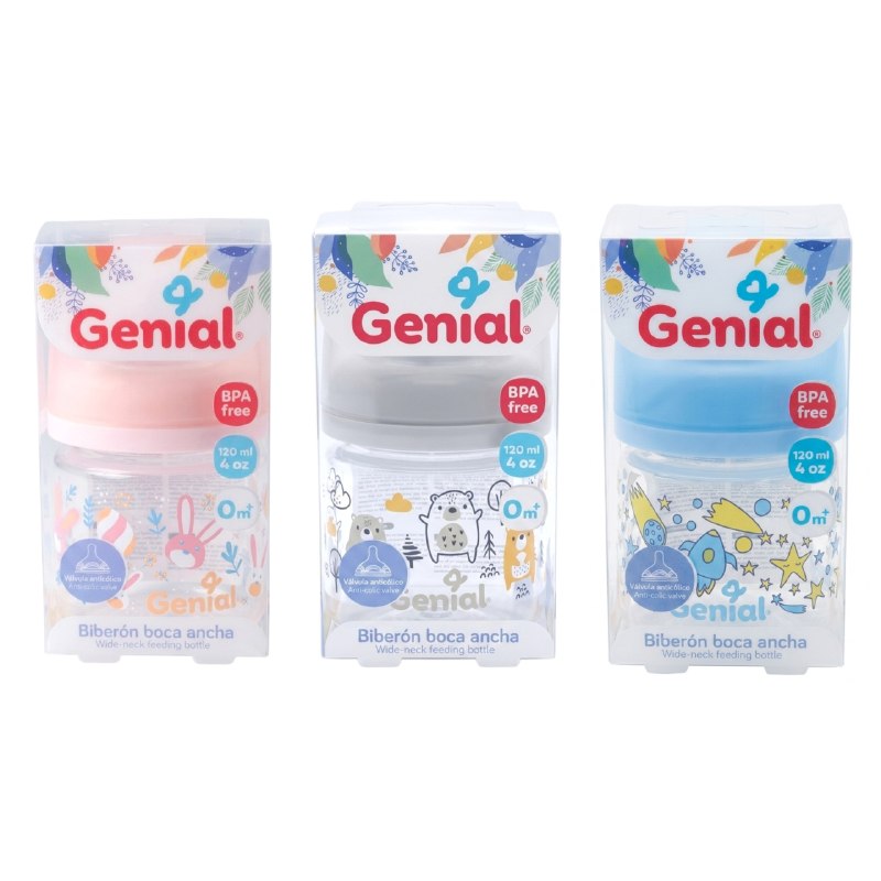 BIBERON PEPE ERGONOMICO DE BOCA ANCHA PARA BEBES GENIAL 120ML