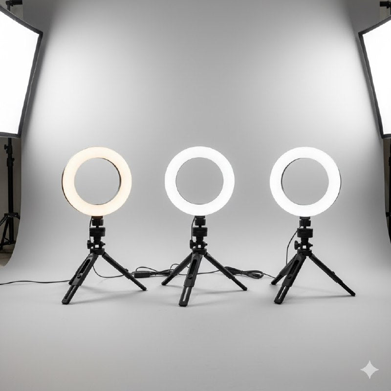 ARO DE LUZ LED TRICOLOR USB, ILUMINA TUS TRANSMISIONES EN VIVO MEJORANDO LA TONIFICACION DE TUS OJOS Y EMBELLECE TU PIEL LIVE