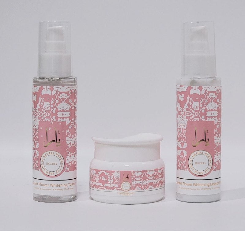 CREMA FACIAL EN SET DE CUIDADO FACIAL, HIDRATACION TRIPLE EN UNO FLOR DEL DESIERTO ANTIARRUGAS Y BLANQUEADOR, TONICO 100ML, LECHE ESENCIAL 100ML, CREMA FACIAL 50G HGZRLY DUPE DE LATTAFA YARA