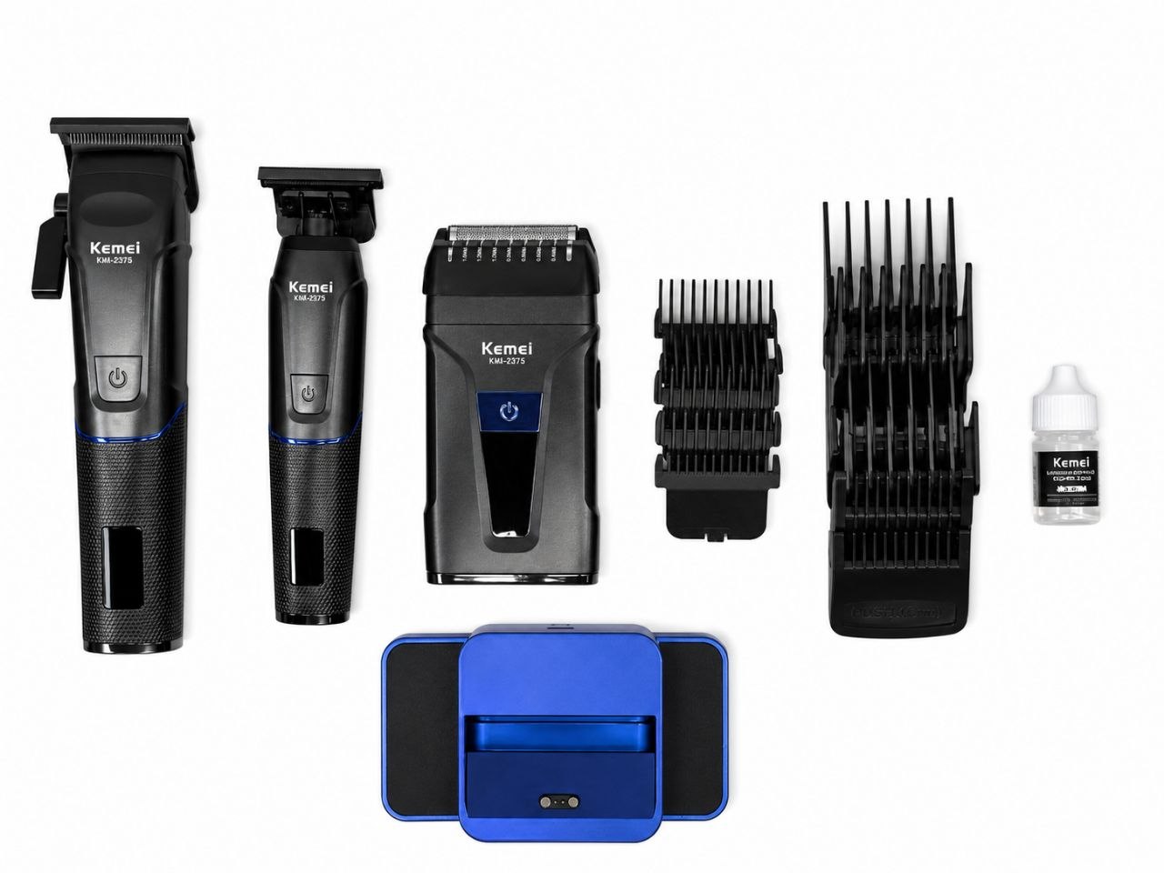 KIT PROFESIONAL 3 EN 1 PARA HOMBRES AFEITADORA PARA CABEZA, AFEITADORA PARA BARBA Y AFEITADORA PARA CUERPO ROTATIVO KEMEI  19CM, 16CM, 13CM
