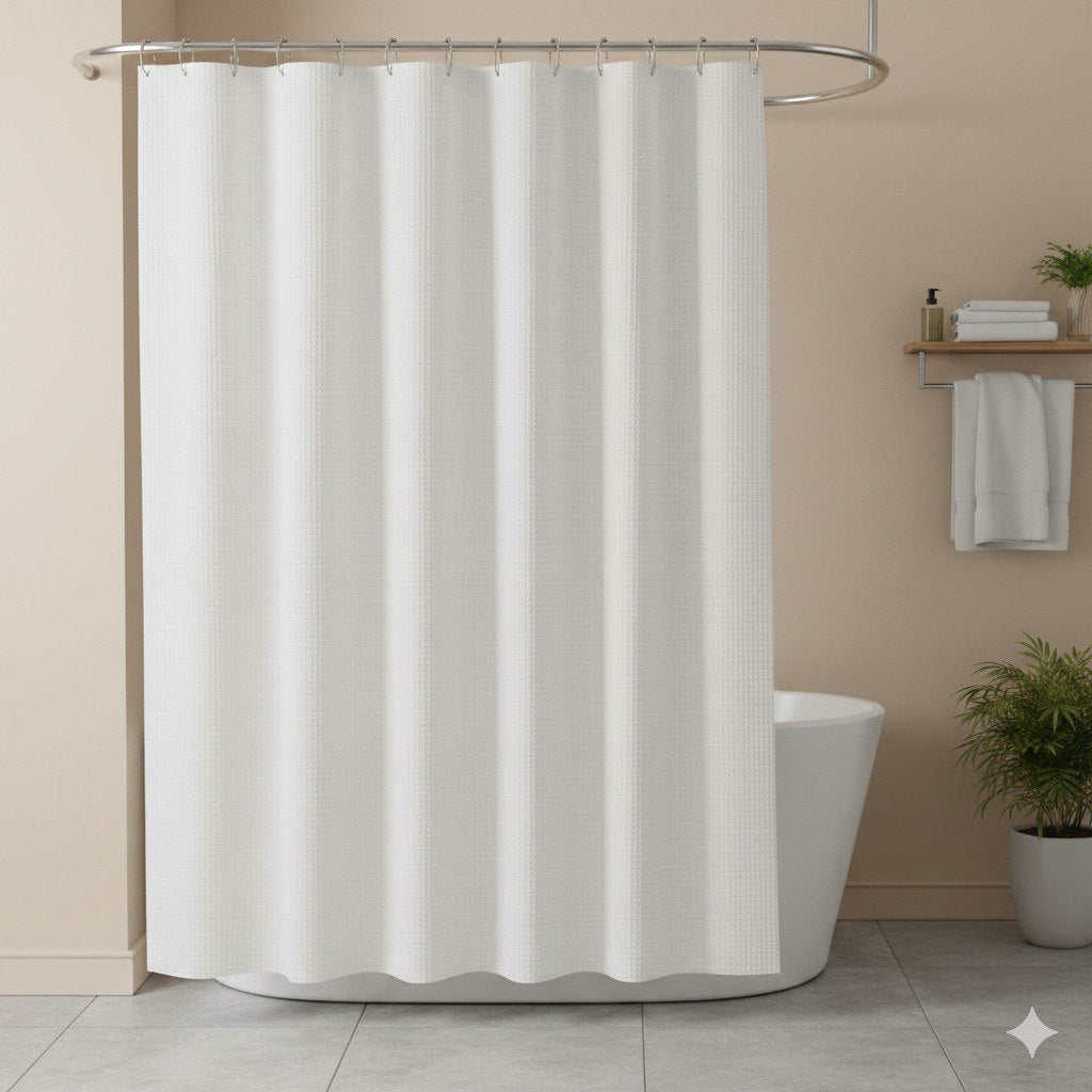 CORTINA PARA BAÑO BLANCA TEXTURA WAFFLE 1 PANEL THE SPA COLLECTION 180X180CM