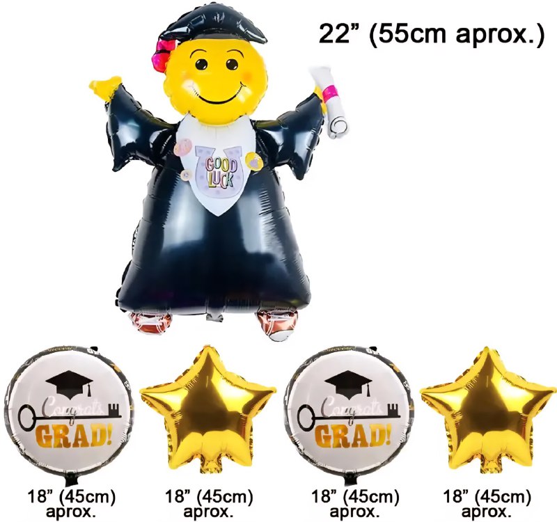 DECORACION GLOBOS DE GRADUACION ELEGANTES EN PAQUETE DE 5 PIEZAS HABILE 55CM