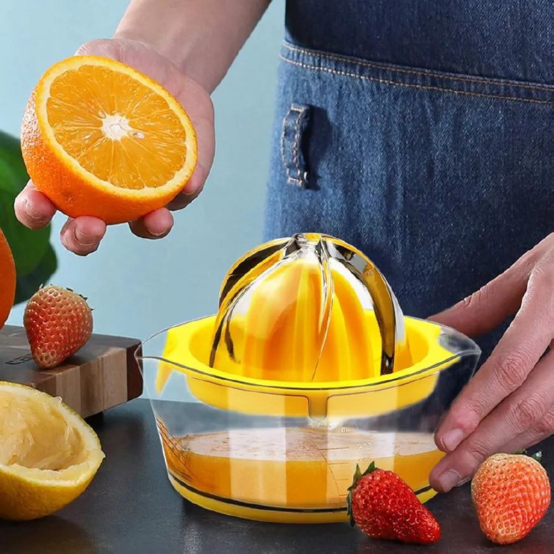 MAQUINA EXTRACTOR MANUAL DE JUEGOS CITRICOS DE PLASTICO CON CONTENEDOR FACIL DE LIMPIAR