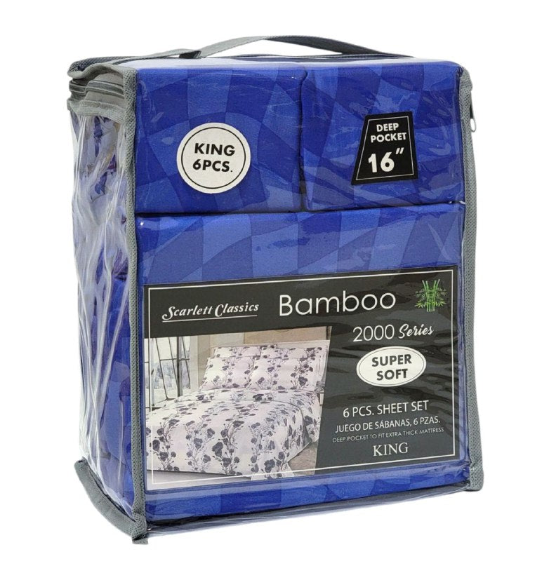 JUEGO DE SABANAS CAMERA DE 6 PIEZAS KING SCARLETT CLASSICS BAMBOO, 25 ESTILOS