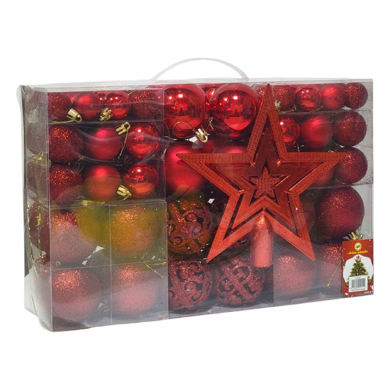 DECORACION ADORNO NAVIDEÑO PAQUETE DE 101 BOLAS DECORATIVAS,3.8X4.8X5.8X7.8  PARA ARBOL DE NAVIDAD,INCLUYE UNA ESTRELLA 19.5X19.5 ELEGANTE