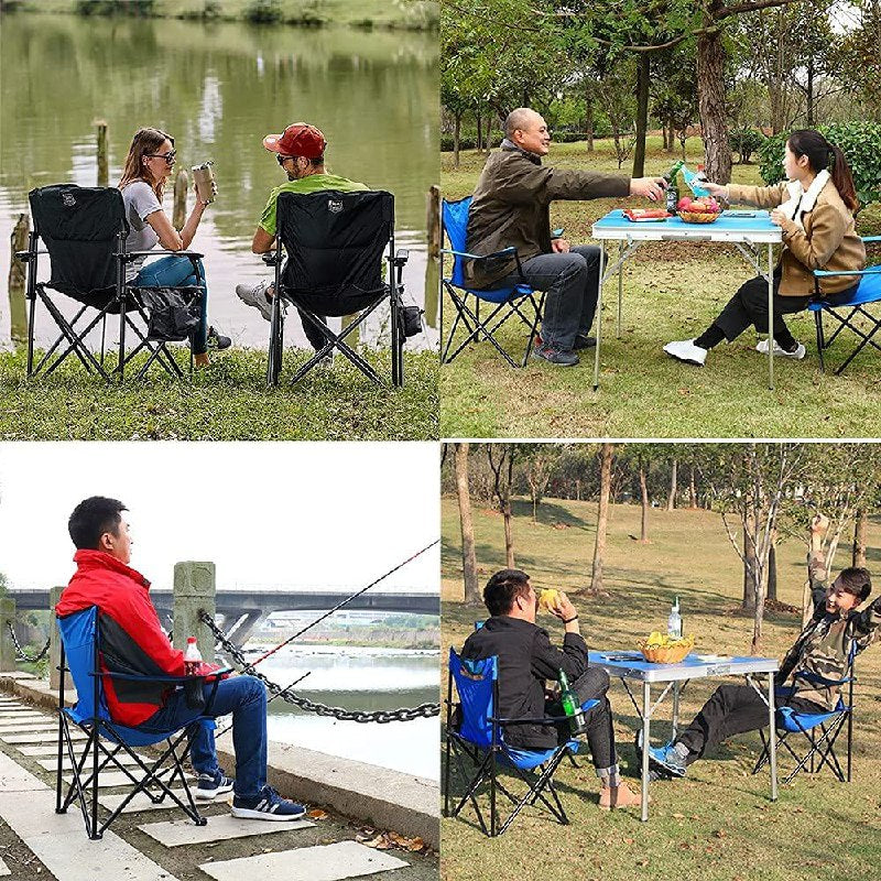 SILLA PLEGABLE DE CAMPING CON REPOSA BRAZOS Y PORTA VASOS, DE TUBO DE ACERO RESISTENTE Y TELA DE POLIESTER CON REVESTIMIENTO DE PVC, 18X32 PULGADAS, CAPACIDAD 200LBS , 5 COLORES