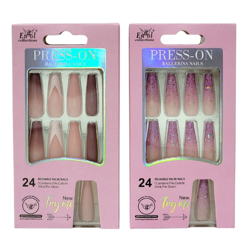 SET DE 24 UÑAS POSTIZAS REUTILIZABLES, LIMA, PALILLO PARA CUTICULA Y PEGAMENTO ENGOL COLLECTIONS