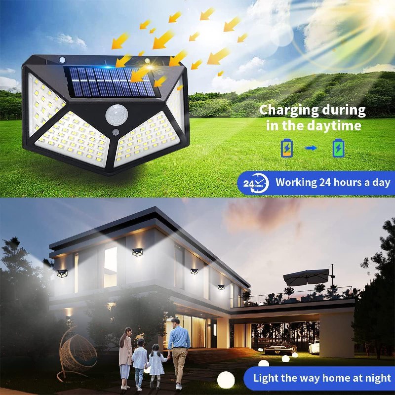 LUZ LED, LAMPARA SOLAR LUZ LED PARA EXTERIORES CON SENSOR DE MOVIMIENTO IMPERMEABLE SOLAR WALL BK-100