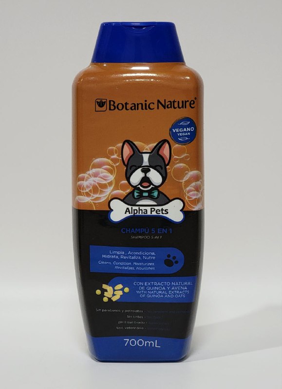 SHAMPOO PARA PERROS 5 EN 1 CON EXTRACTO DE QUINOA Y AVENA BOTANIC NATURE ALPHA PETS 700ML